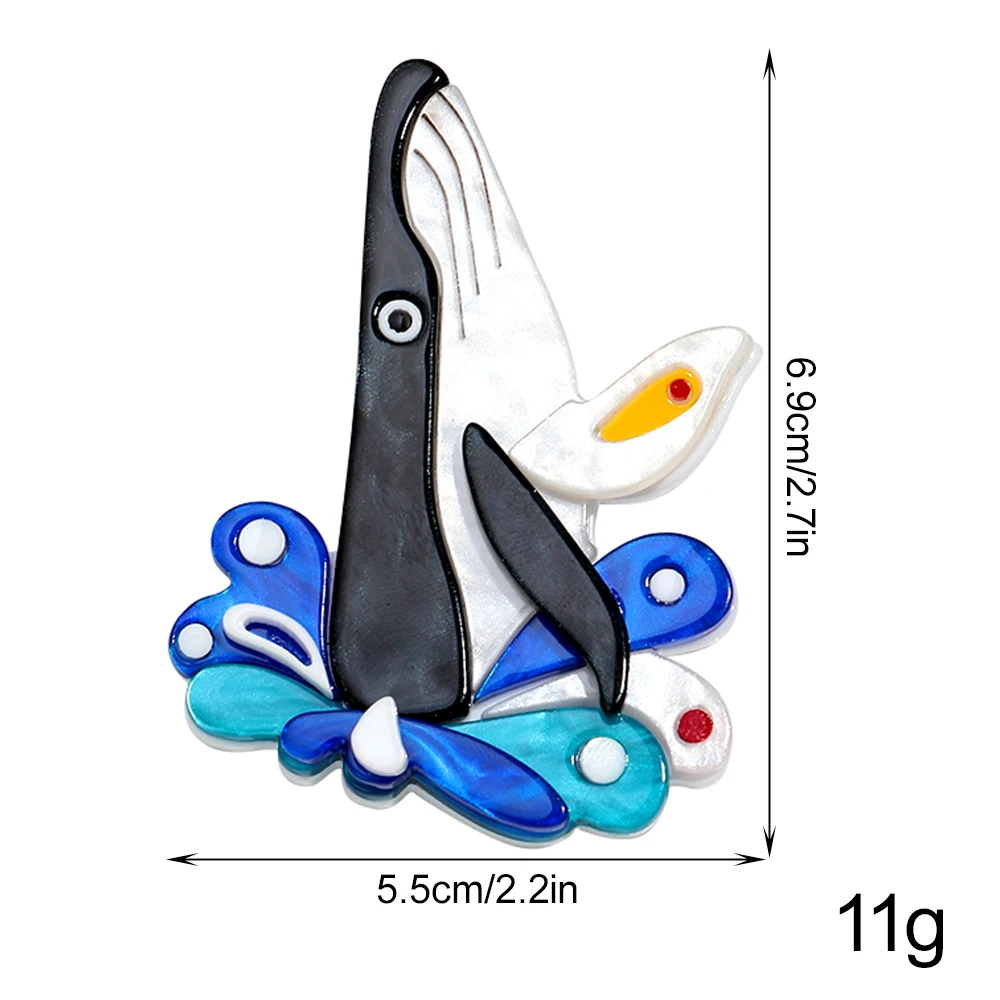 Fashion Acrylic Marine Animals Whale Badge Brooches for Women Unisex Creative Colorful Cartoon Brooch Pins Party Jewelry