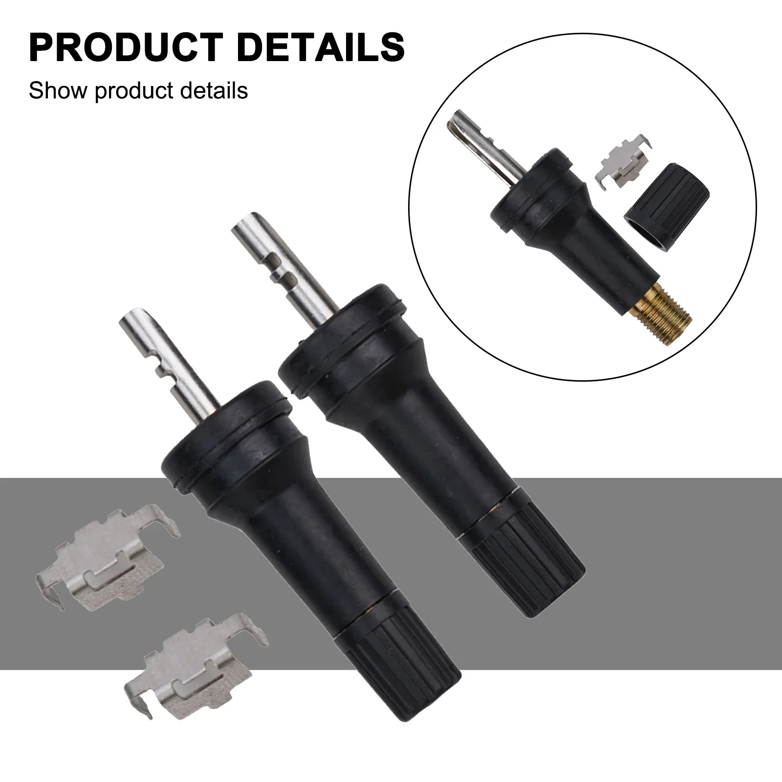 

2pcs TPMS Tire Pressure Sensor Valve Stem Service Kit 13g Black Diameter Of 11.5mm Rubber & Pure Copper Rubber Valve Nozzle
