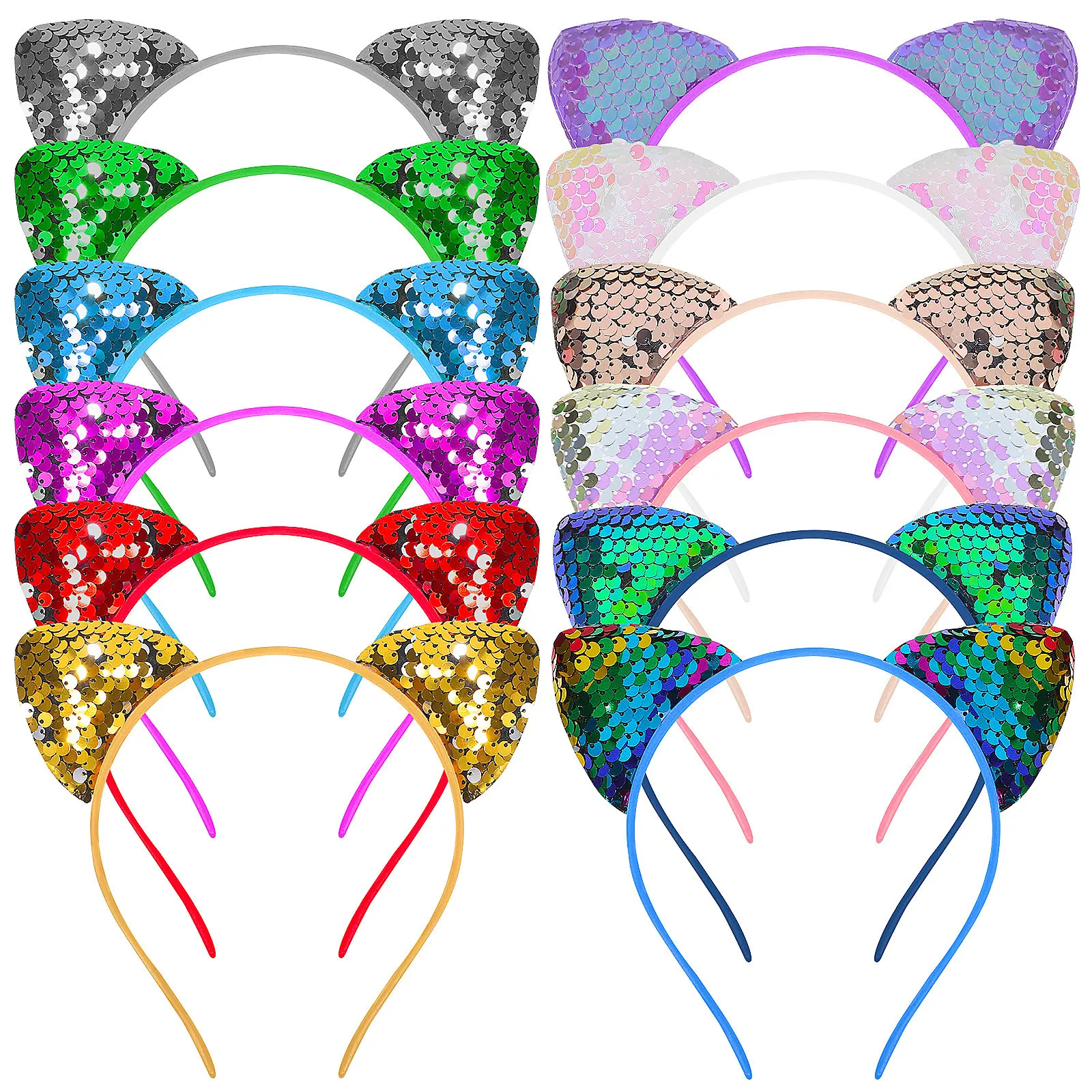 

12Pcs Cat Ears Headband Cute Animal Shape Shiny Design Hair Hoops for Women Cosplay Party Photo Props Accessory