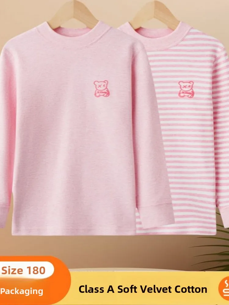 warm-mid-neck-fleece-lined-children's-thermal-top-boneless-color-cotton-base-layer-shirt-for-boys-and-girls-teenage-youth