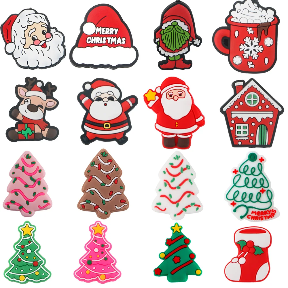 Sunrony 10Pcs Christmas Series Silicone Focal Beads Santa Claus Christmas Tree Reindeer Stocking Beads DIY For Jewelry Making