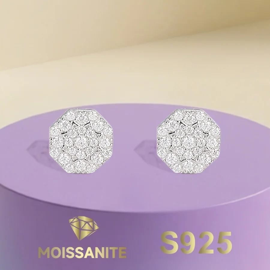 

Geometric Stud Earrings Octagonal Moissanite Earring for Women S925 Silver Earrings with Gra Certificate Fashion Jewelry
