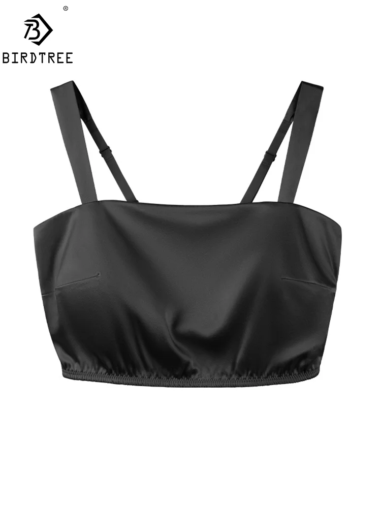 BirdTree, 93%Real Silk Tube Tops, Women's Wire Free Satin Silky Bra, Sexy Breathable Thin Camisole, 2024 Summer New P44685QM