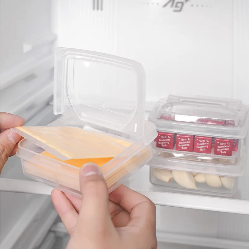 Cheese Portioning Box Refrigerator Fruit Sealed Fresh Box Flip Lid Butter Block Storage Box Ginger Garlic Spices Box #3481