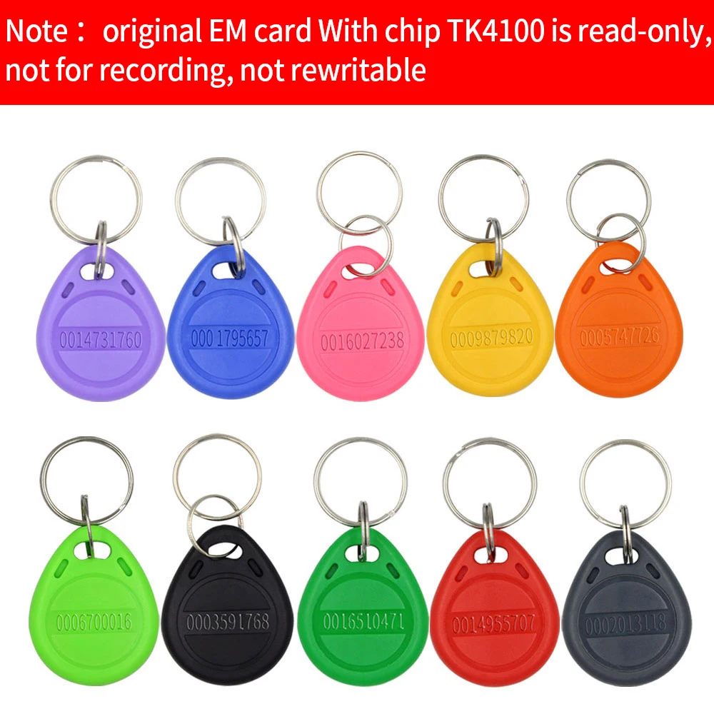 100pcs Waterproof 125KHz RFID Tag Proximity RFID Card Keyfob Key Fob Access Control Smart Card Color ID Keychain