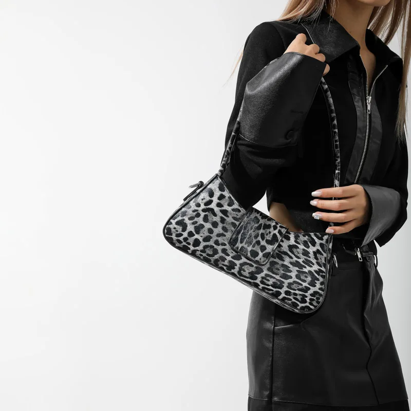 

Fashionable Retro PU Leather Women's Underarm Bag Multifunctional French Style Brown Black Leopard Print Handbag Crossbody Bag