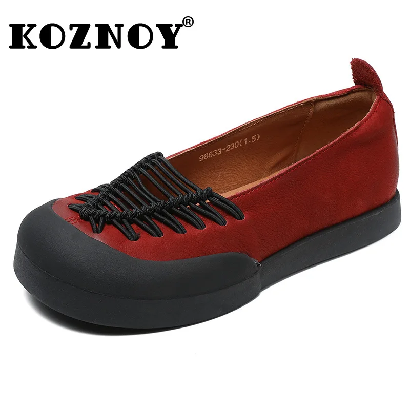 

Koznoy 2cm 2024 New Ethnic Elastic Cow Suede Comfy Women Slip on Ladies Leisure Soft Flats Genuine Leather Summer Loafer Shoes