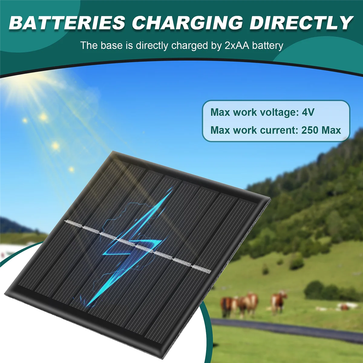 1W 4V Rechargeable AA Battery Solar Cell Charger With Base For 2xAA Batteries Charging Directly