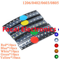 100PCS/LOT 1206 0402 0603 0805 SMD LED Diodes Component Package Kit DIY White Red Blue Green Yellow 20pcs each Super Bright