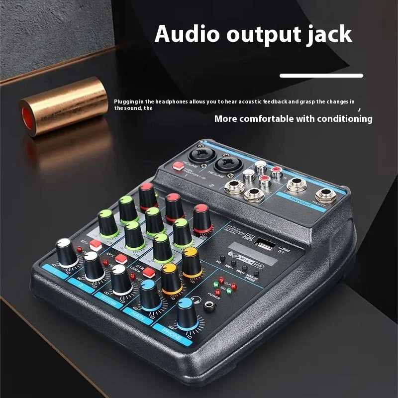 4 Channel Audio Mixer Mini Sound Mixing Console Bluetooth 48V Power Supply For Music DJ Recording Karaoke System