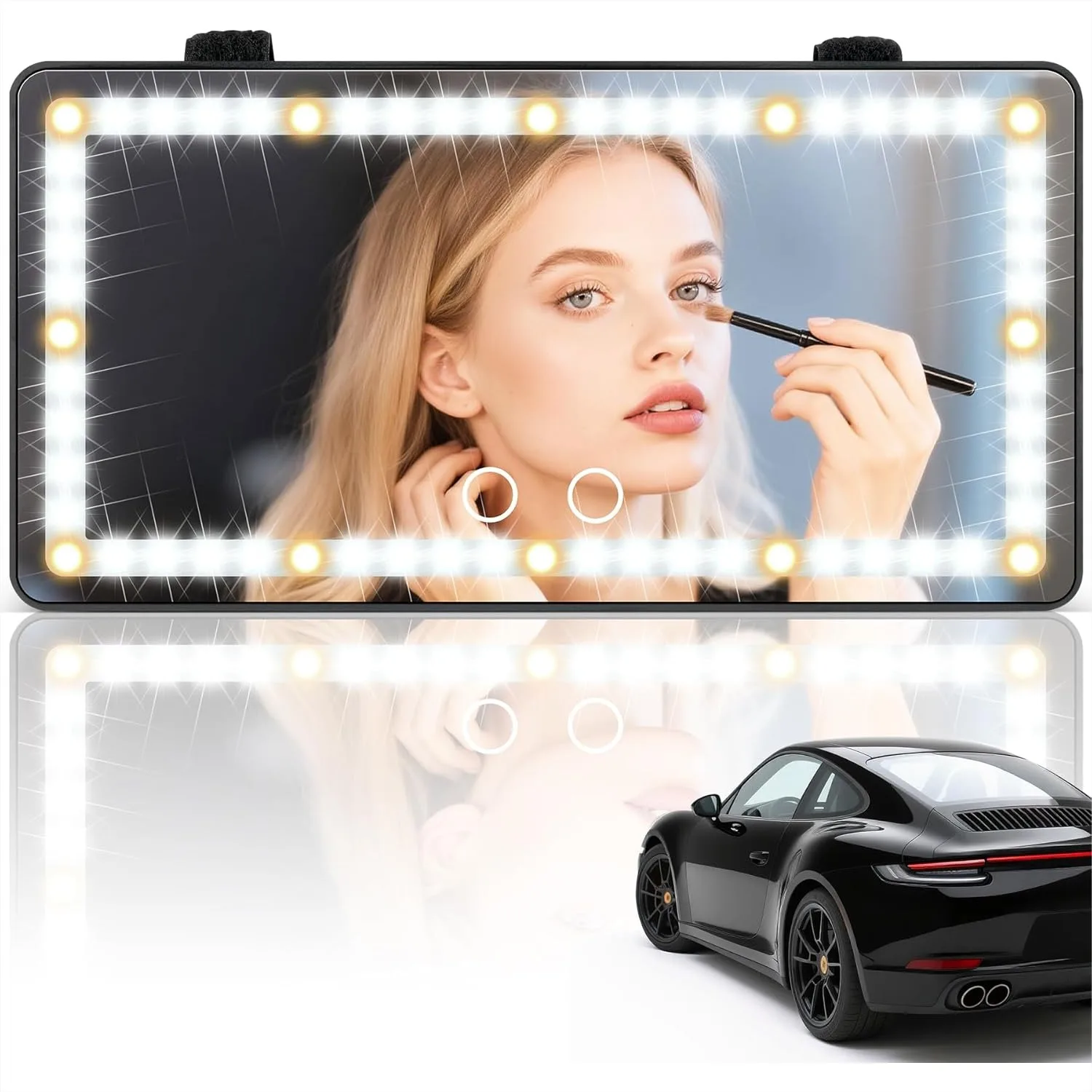 

Car Sun Visor Vanity Mirror With 60 LED Lights Rechargeable Makeup Mirror 3 Light Modes Dimmable Touch Control For Cars Trucks SUVs Interior Accessories Black