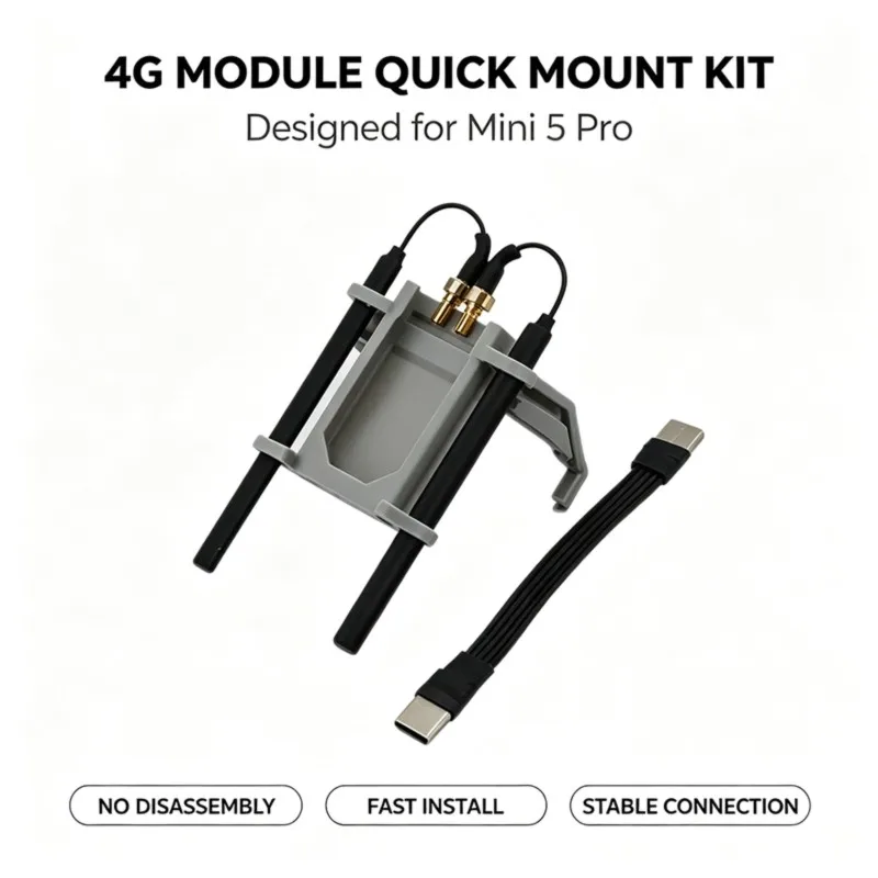 [NEW!A25P】 For DJI Mini 5 Pro 4G Module Bottom Mount Bracket Includes 3D Printed Holder, Data Cable, Antenna Signal Transmission