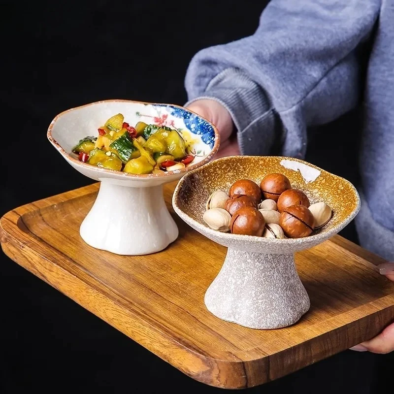 Retro Ceramic High Footed Plate Creative Dessert Plate Sushi Snack Plate Serving Plates Molecular Cuisine Restaurant Tableware
