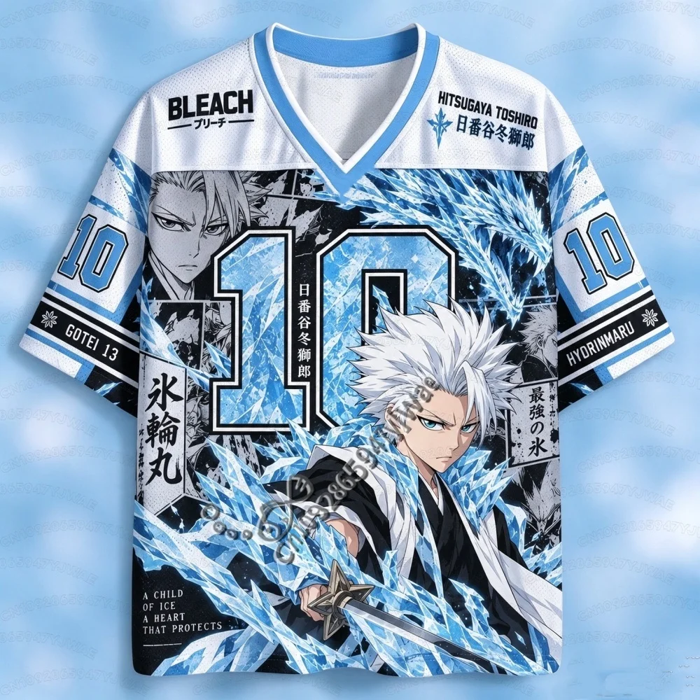 26 Summer Men Women Cosplay T-Shirt Anime 26 Bleach Toshiro Hitsugaya Jersey T‑Shirt V‑Neck Short Sleeve MEN T-Shirt