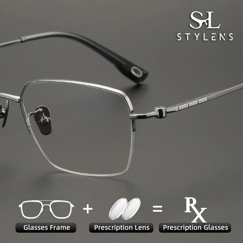 

STYLENS Pure Titanium Elastic Leg Half Frame Glasses Men Optics Prescription Glasses Anti Blue Light Progressive Glasses 80909