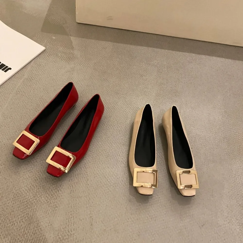 

Брендовые Красные балетки на плоской подошве, Новинка весна-осень 2025, Корейская версия, универсальные Квадратные Туфли