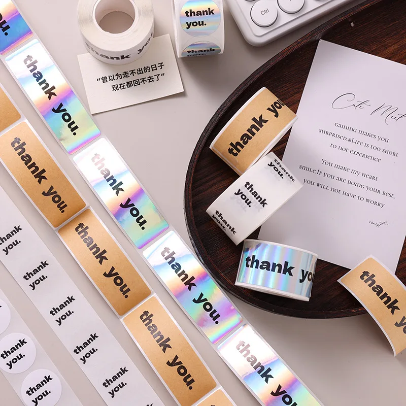 120Pcs Simple Black White Transparent Thank You Rectangular Seal Sticker Gift Stickers for Homemade Packaging Decoration Label