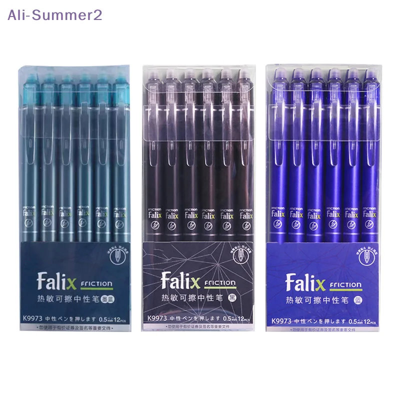 

{Summer2} {MX} 12Pcs/Set 0.5mm Erasable Gel Pens Press Type Smooth Writing Ballpoint Pen School Office Stationery Supplies