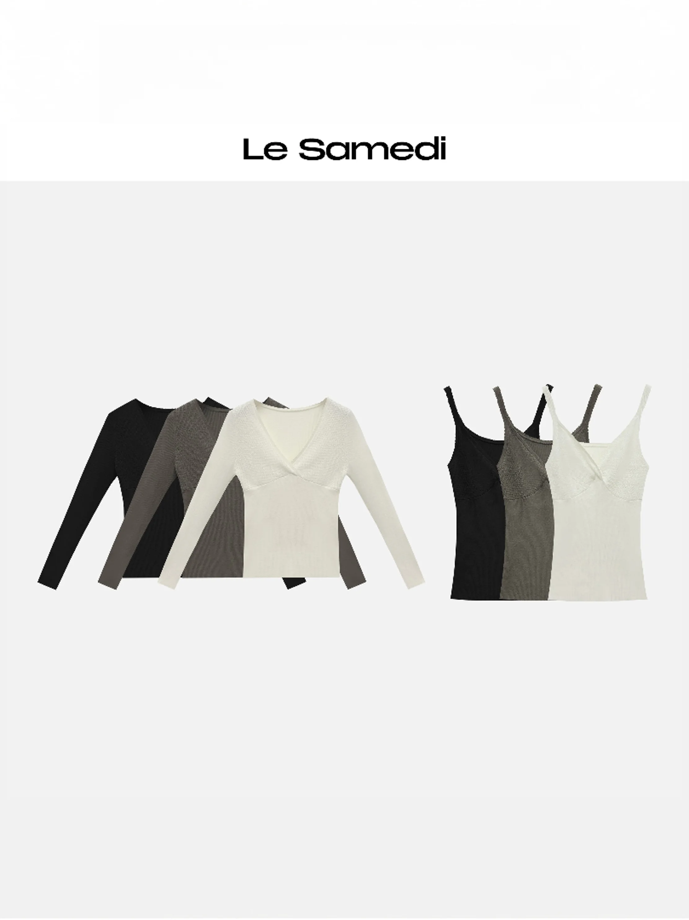 

Le Samedi Curved Shadow Hollow out Cross V-neck Slim Fit Knitted Tank Top Women's Casual Fashion Spring Breathable Polyester