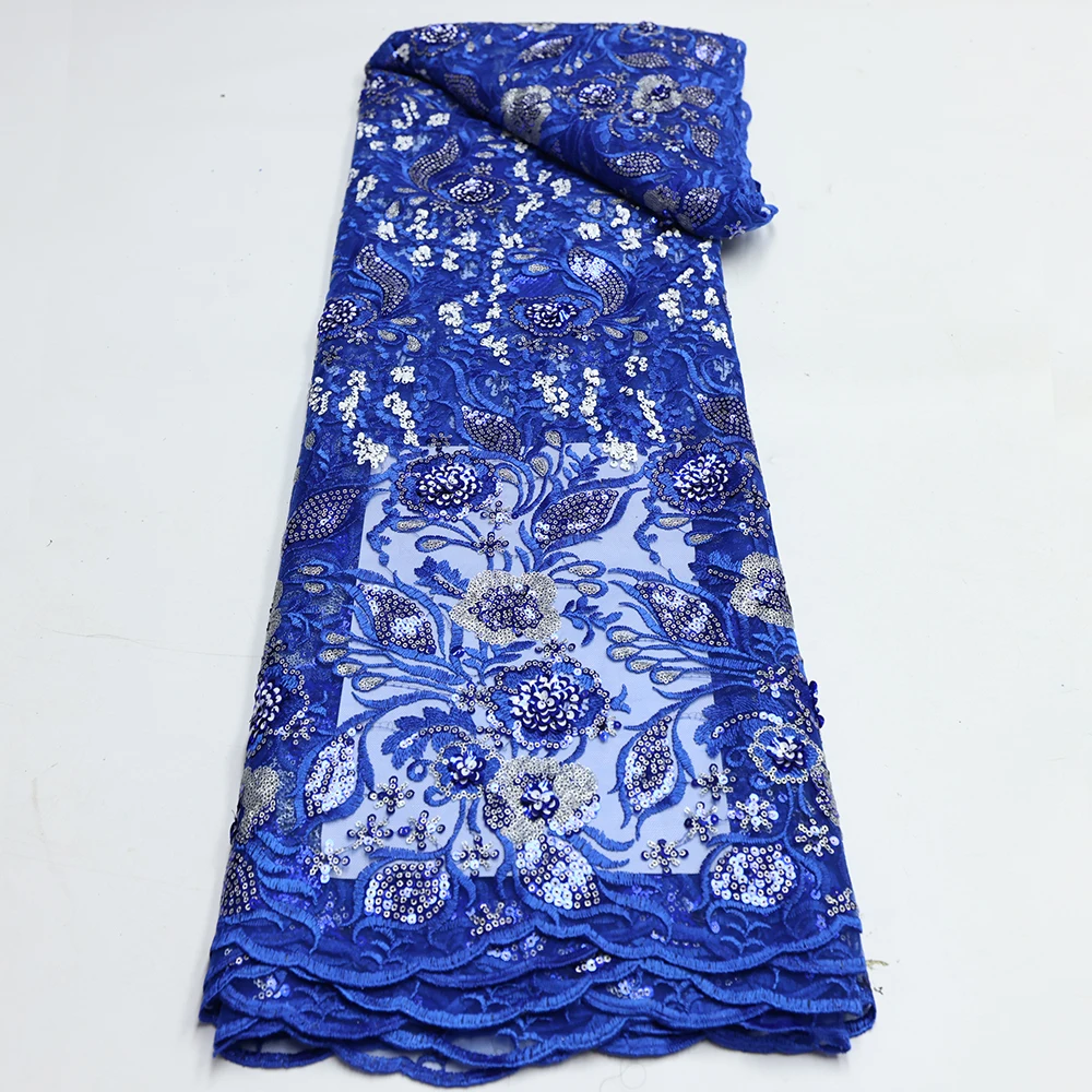 

African French Sequined Lace Fabric 2025 High Quality Nigerian Groom Embroidered Fabric Dress Material For Party Sewing