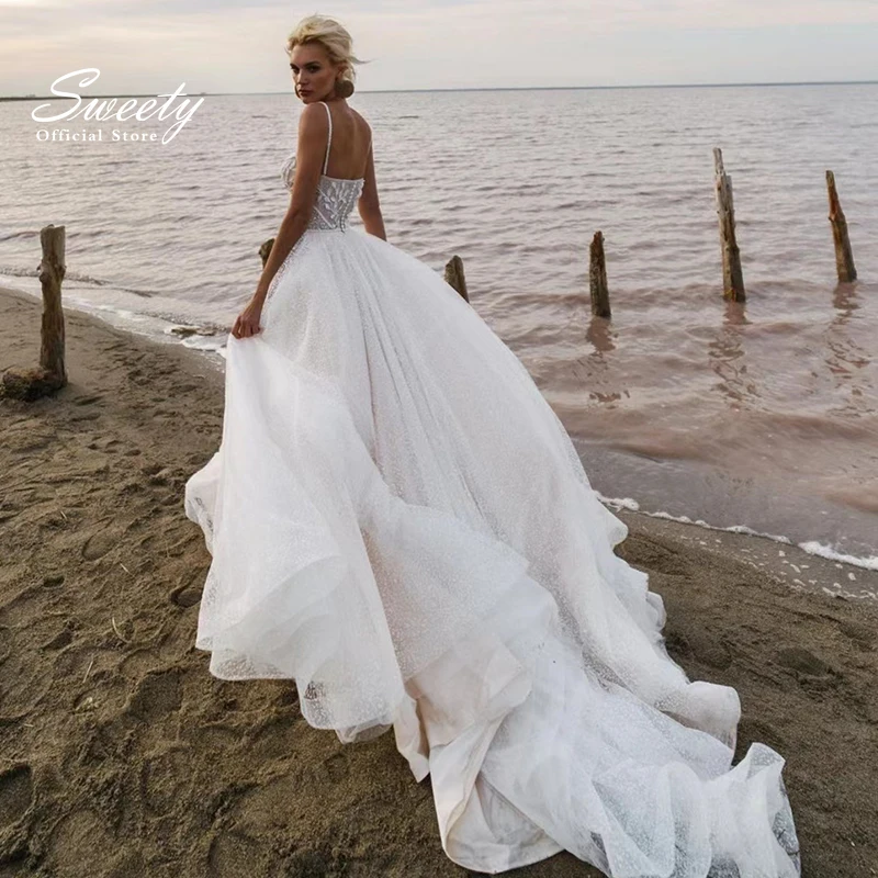 Abito da sposa semplice in chiffon a trapezio lunghezza pavimento scollo a V abito da sposa applicazioni senza maniche fessura una linea bottoni Robes De Mariée