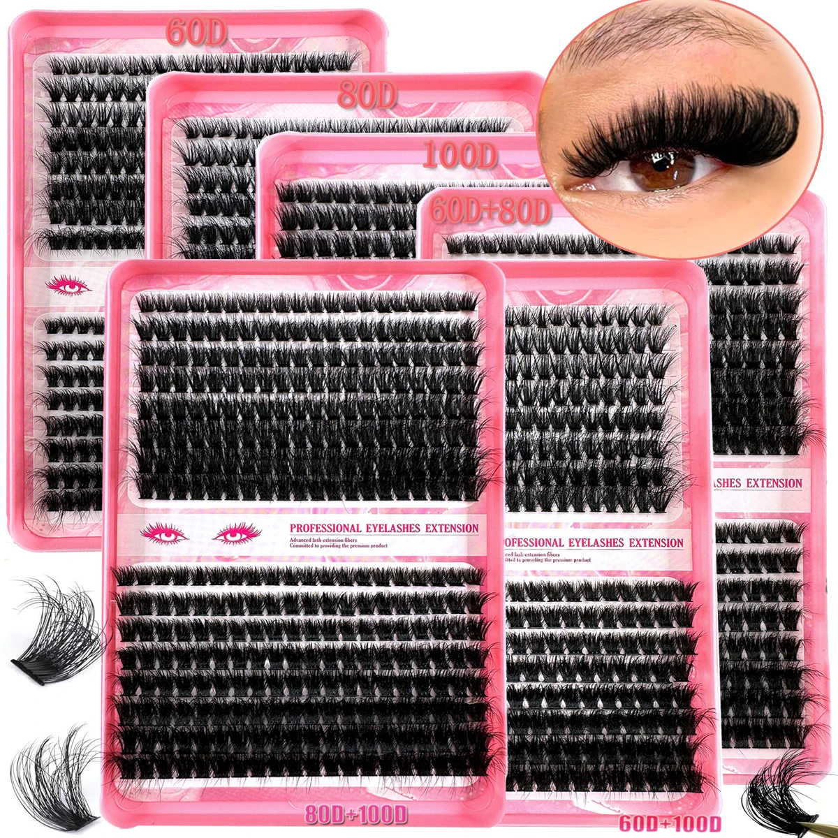 320 Clusters 16 Rows DIY Eyelash Extensions 8-16mm Fluffy D-Roll Eyelash Extensions 60D80D100D Eyelash Extensions DIY at Home