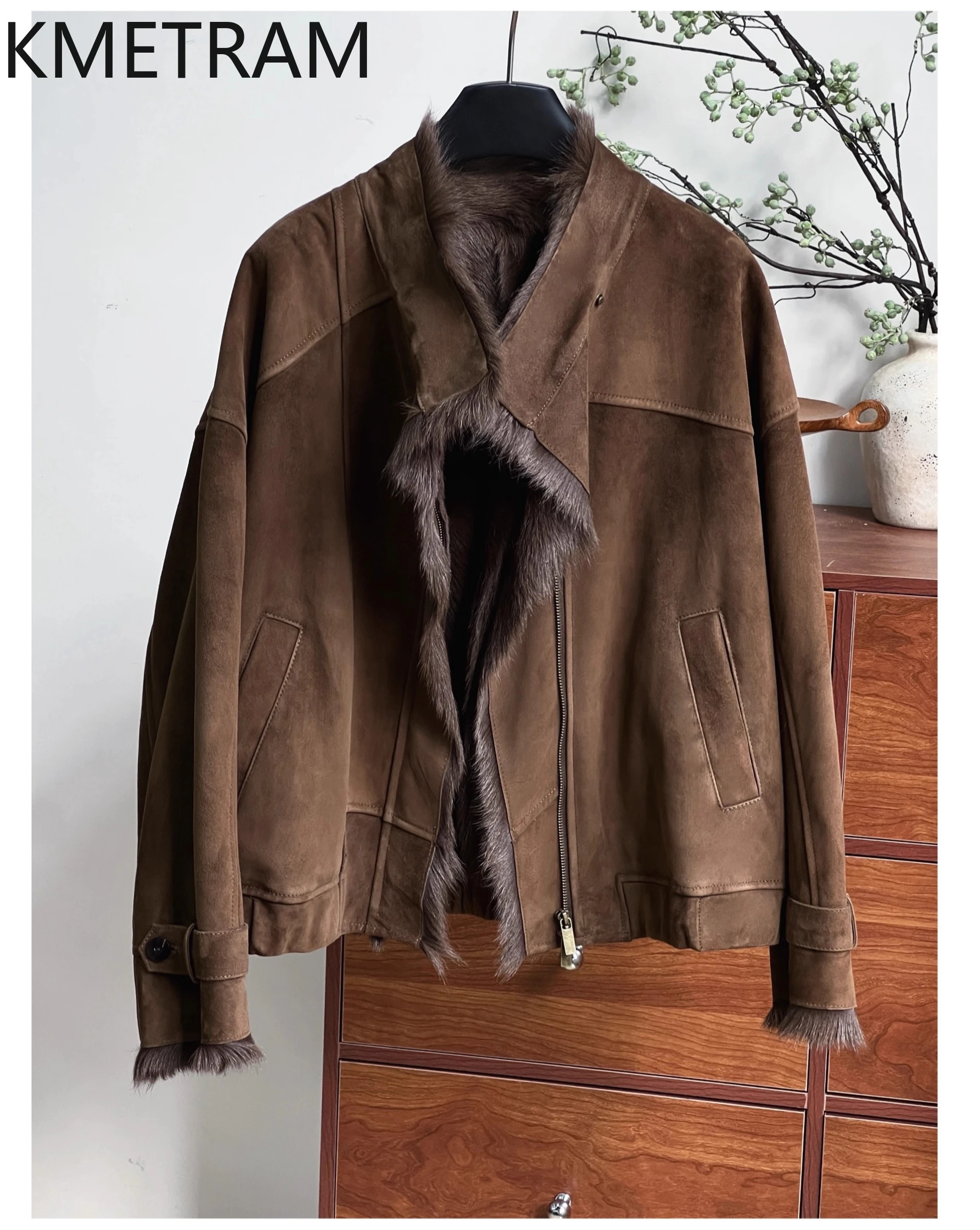 KMETRAM Cappotto di pelliccia double face in lana naturale di capra Donna Colletto alla coreana Giacca corta in vera pelliccia 2025 Abiti invernali шуба жleticud