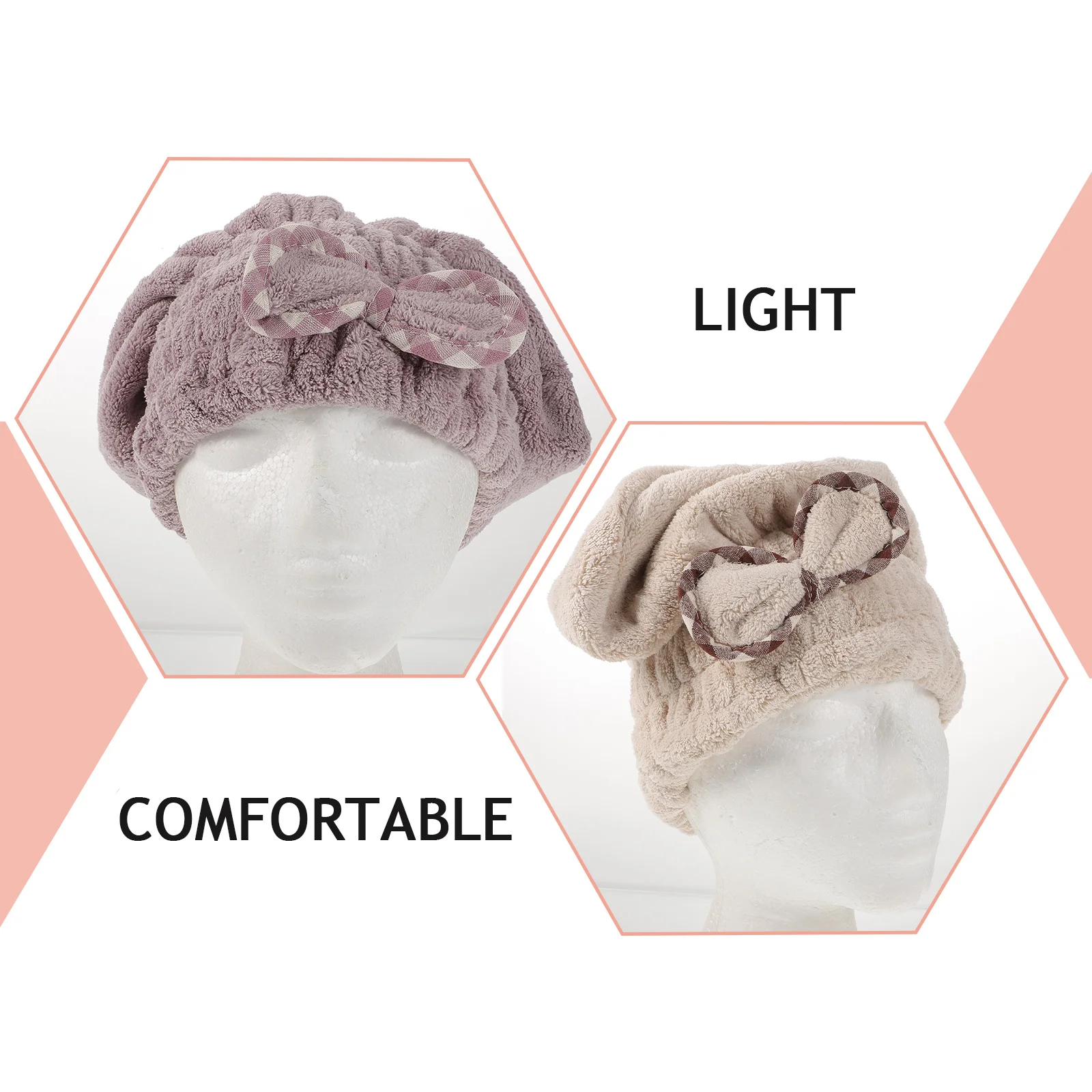 

2Pcs Coral Fleece Hair Bonnet Absorbent Towel Shower Cap Hats for Women Dry Hair Faster No Damage Soft Durable