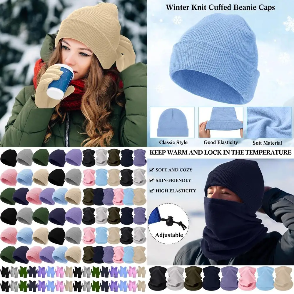 

Yunsailing 96 Pcs Winter Beanie Hat Gloves Scarf Set Bulk for Homeless Charity Knit Skull Cap Fleece Neck Warmer for Adult