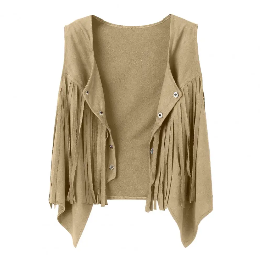 70년대 빈티지 여성 재킷 여성 의류 여성 조끼 2025 웨스턴 프린지 태슬 가디건 싱글 브레스티드 V넥 숏 조끼 코트