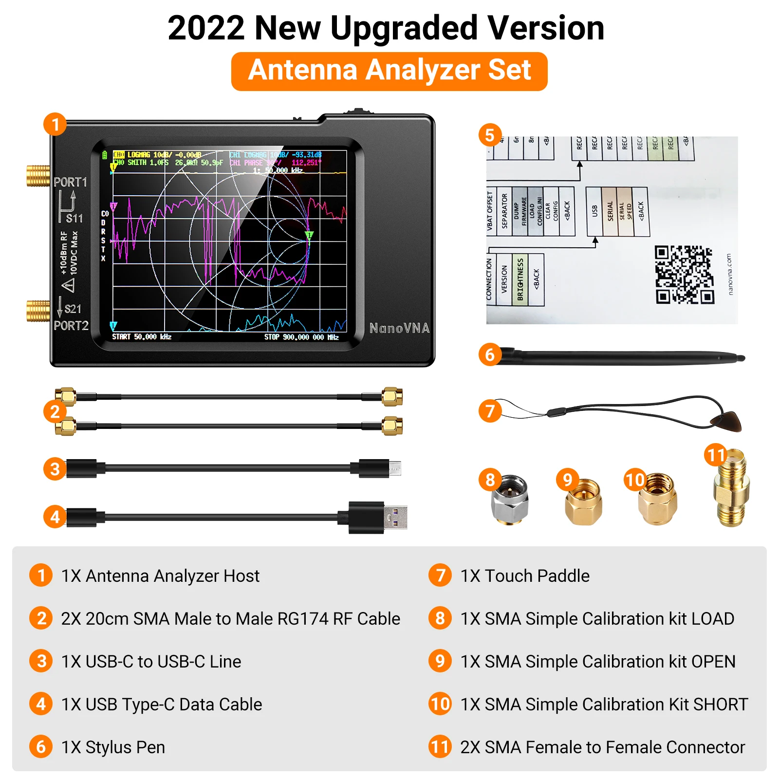 NanoVNA-H 벡터 네트워크 안테나 분석기, MF HF VHF UHF W/쉘 SD 카드 슬롯 지원, 32G 디지털 나노 VNA-H 테스터, 10KHz-1.5GHz