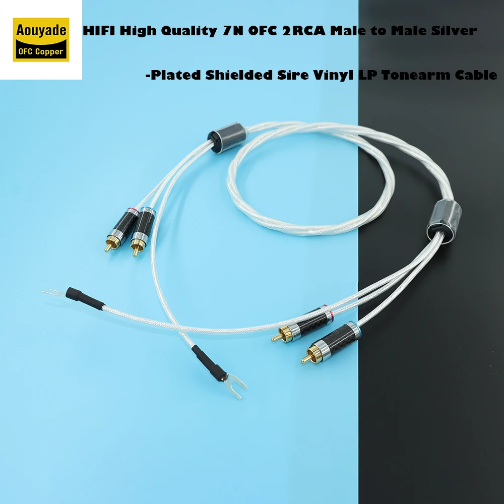 HIFI High Quality 7N OFC 2RCA Male to Male Silver-Plated Shielded Sire Vinyl LP Tonearm Cable Fever Sing and Replay Audio Cable