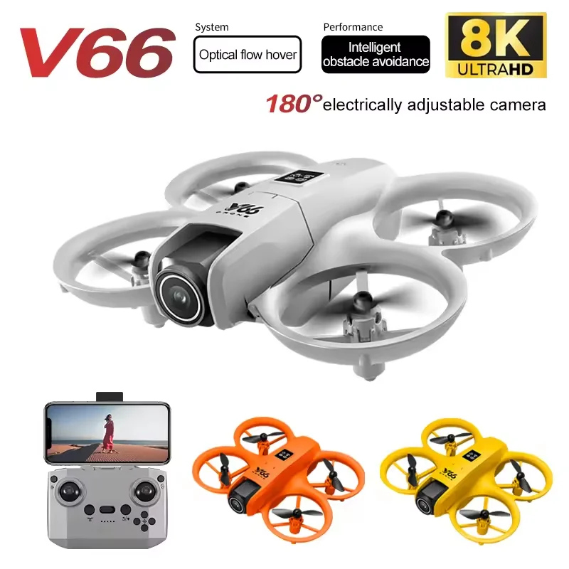 V66 طائرة بدون طيار صغيرة مع كاميرا 8K HD واي فاي طائرة بدون طيار FPV تجنب العوائق جيب التحكم عن بعد هليكوبتر كوادكوبتر هدية للأطفال لعبة