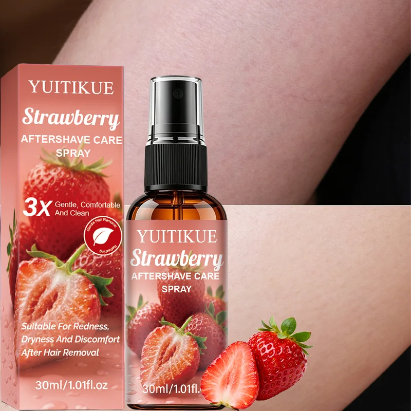 YUITIKUE Strawberry Plant Aftershave Care Spray 30ml Soothe Red Dry Skin Post Hair Removal Underarm Bikini Repair Essence