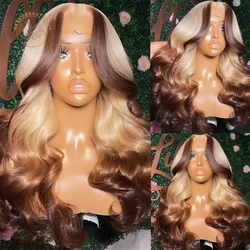 Transparent Lace Frontal Wigs Ombre 613 Blonde Brown Highlight Wavy Hair 13X4 Lace Front Wig Colored Human Hair Wigs For Women