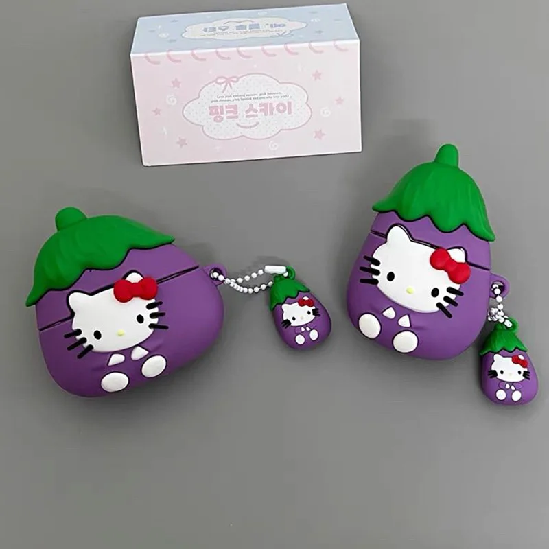 

Cute Hello Kitty AirPods4 Case Kawaii Cartoon Creative Eggplant Apple Earphone Case Anime AirPods Pro2 3 Scratch Resistant Shell