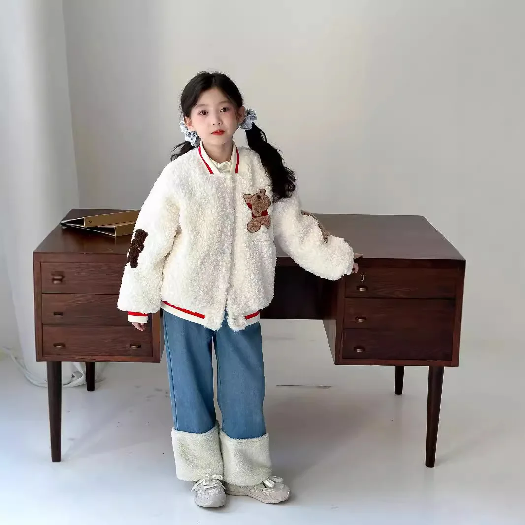 Girls Pants 2024 Winter New Childrens Clothing Girls Baby Foreign Air Plus Cashmere Warm Straight Wool Pants Casual Simple image 2