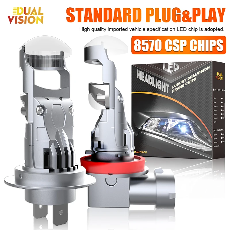 

Dualvision H7 Led Projector Lens Headlight H9 H8 H11 9005 9006 9012 HB3 HB4 HIR2 Canbus Hi/Lo Beam LHD 6500K For Car/Motorcycle