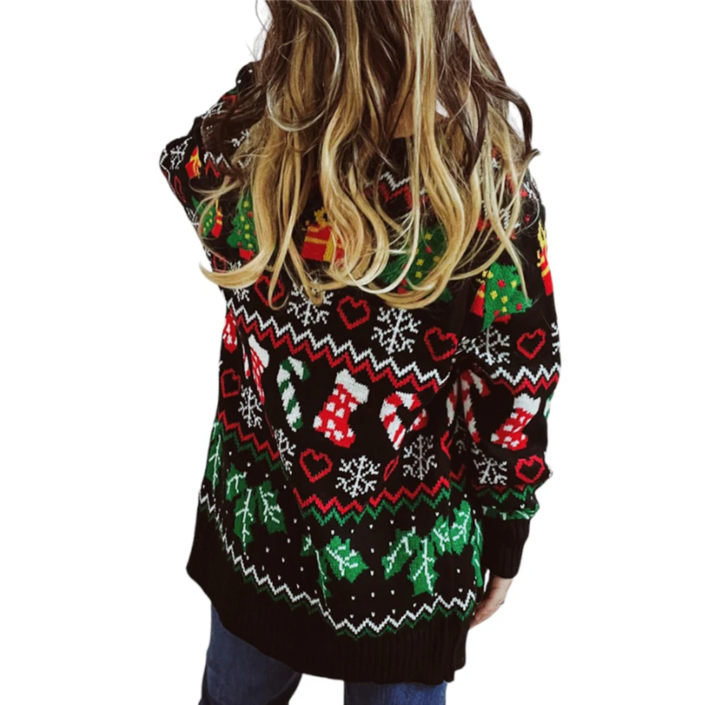 Knitted Christmas Sweater Jacket Tops Women\'s 2023 Winter Snowflake Xmas Cardigan Keep Warm Outerwear Coat Female Clothing