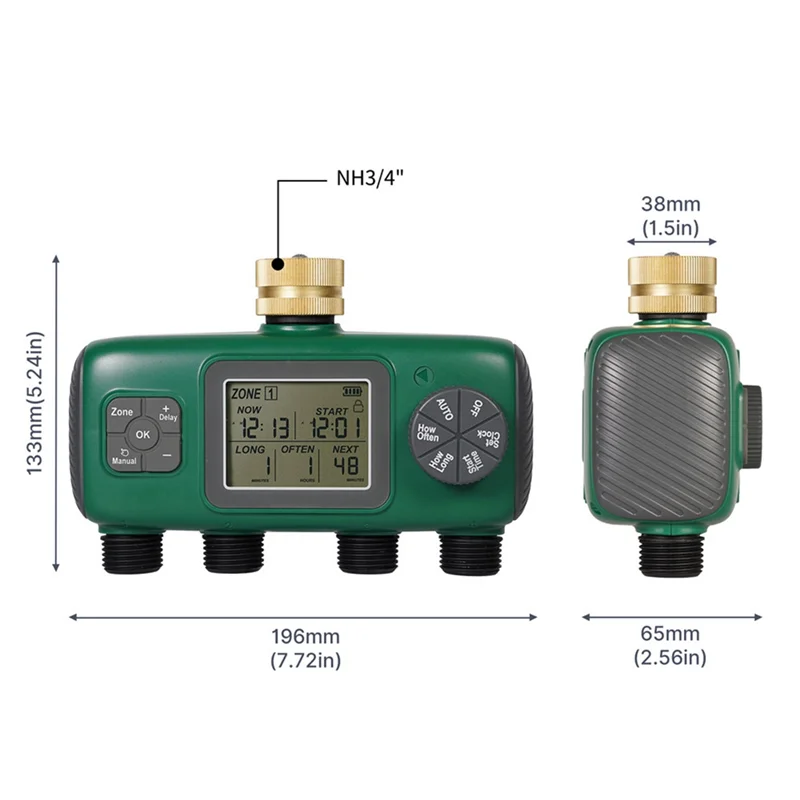 A99E-Water Timer Brass Inlet Rotary Knob Control With LCD Display Screen Rain Delay Child Lock Garden Sprinkler 1-Outlet US