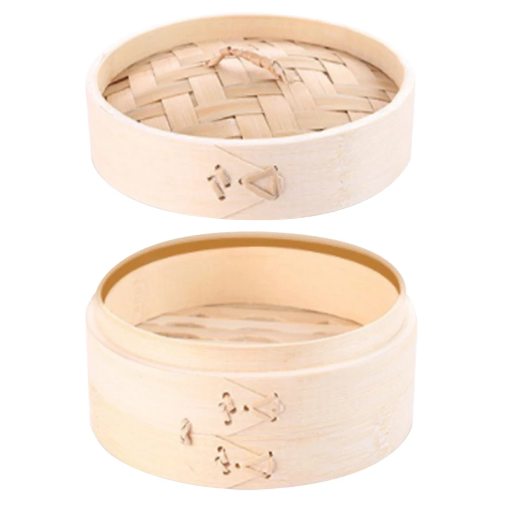 

1set Bamboo Steamer 18cm Round Basket with Lid Kitchen Food Steaming Tool Dumpling Bun Material Fits Wok Pan