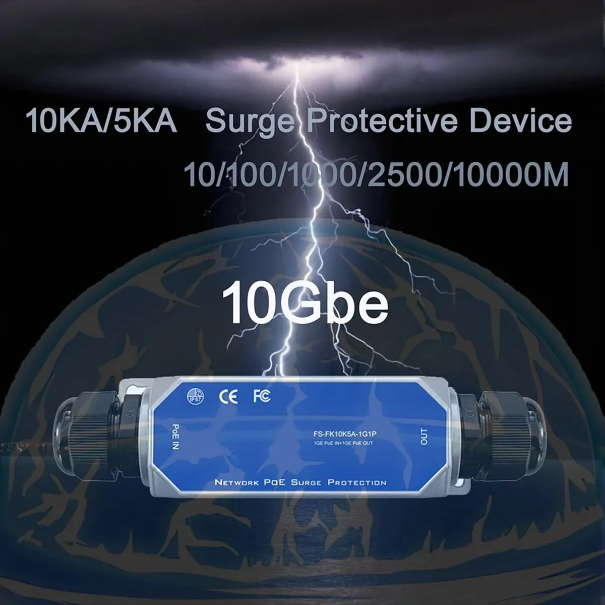 A003 Outdoor Multi Gigabit POE Surge Protector Waterproof IP67 10KV SPD Lightnings-Protection Arrester 10G