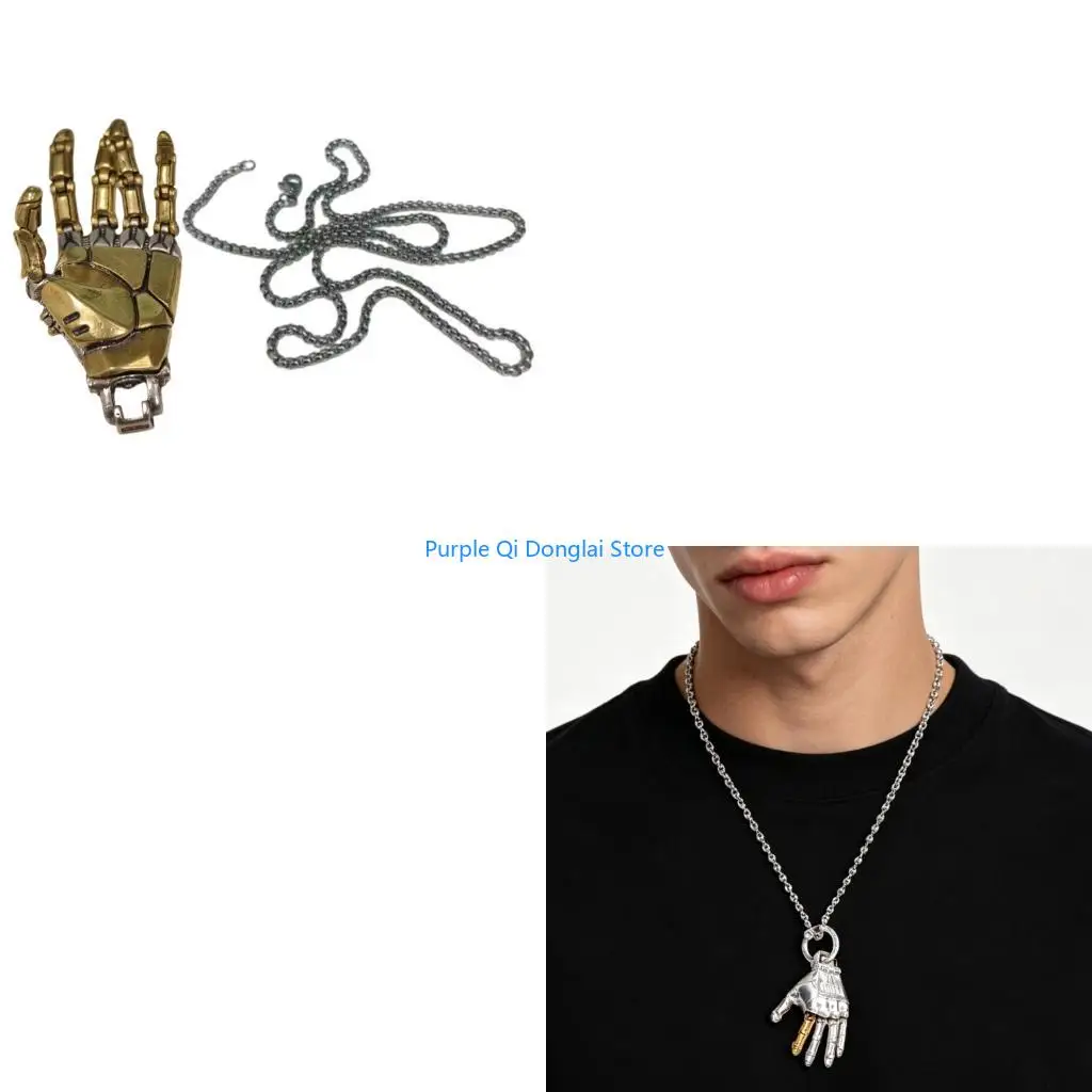 L21E Retro Bionic Hand Charm Necklace Polished Copper Jewelry Gift for Fashion Lovers