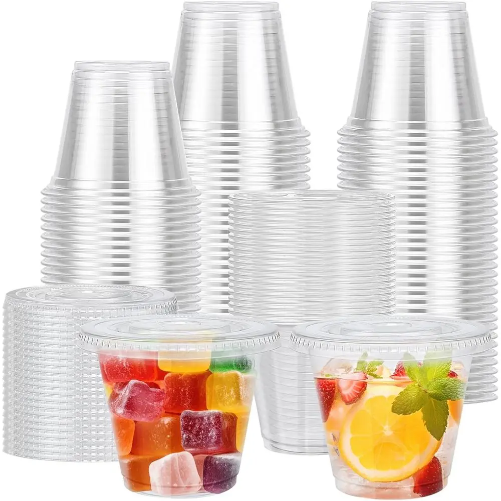 

100 Pack 9 oz Clear Plastic Cups with Lids, Disposable Cups for Ice Cream, Cold Drinks, Fruit, Dessert, Yogurt Parfaits