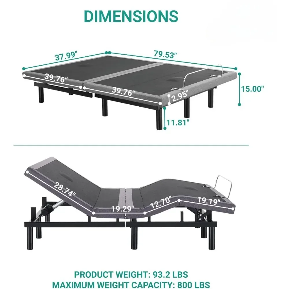 Twin XL Adjustable Bed Frame with 3 Speed Head & Foot Massage, Wireless Remote, 2 USB Ports, Zero Gravity, Electric Bed Frame