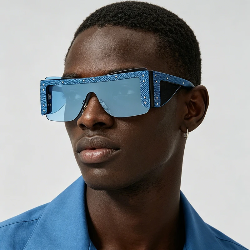 y2k Rivet Rimless Blue Jeans Sunglasses Women For Men Vintage Sun Glasses Punk Luxury Brand Designer Party Conjoined Eyeglasses