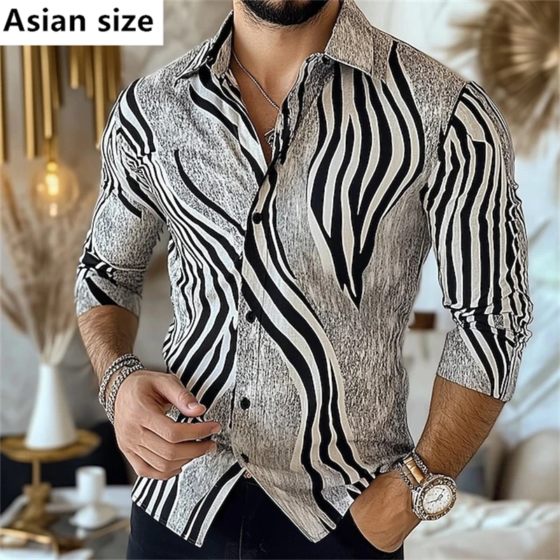 

Мужская рубашка в полоску с 3D принтом зебры, повседневные рубашки с длинными рукавами, мужские весенне-осенние модные рубашки, одежда для свадебной вечеринки и клуба