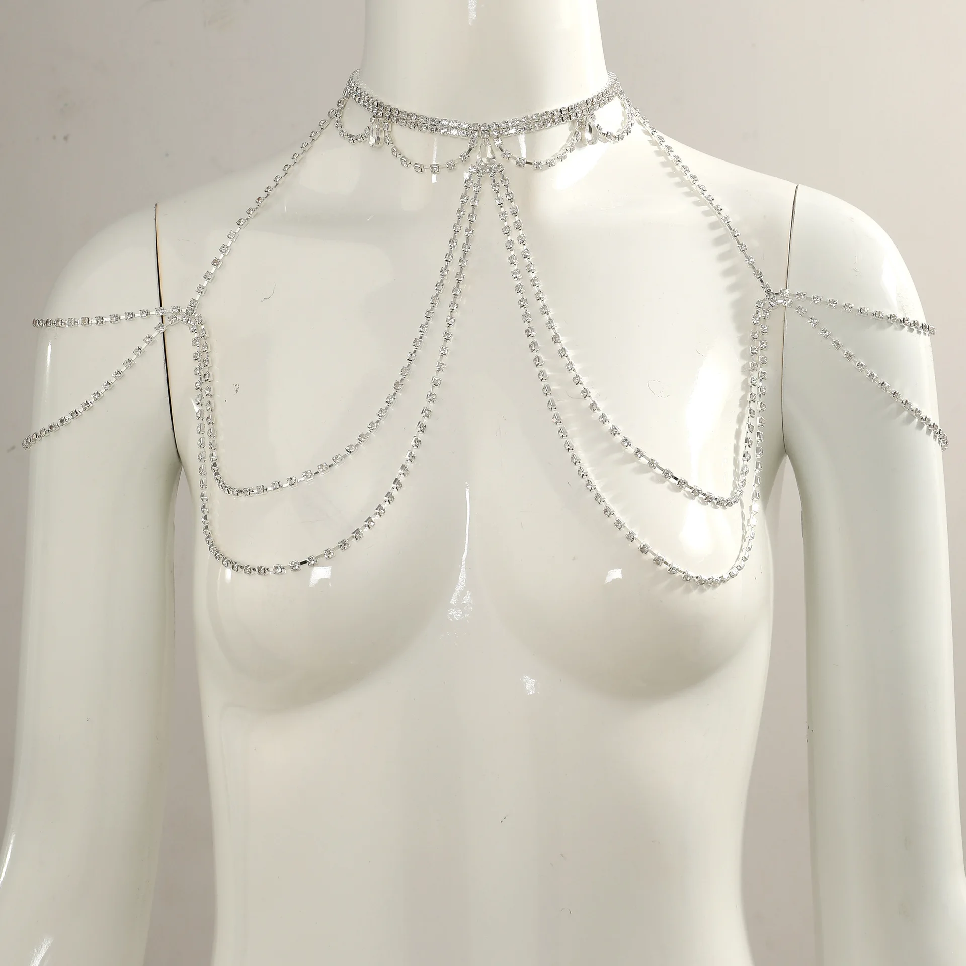 JitDoo Super Sparkling Crystal Drop Zircon Tassel Shoulder Chain for Women Sexy Jewelry Bride Wedding Party Body Decoration