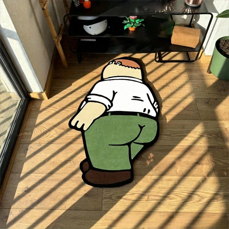 VIKAMA Funny Chubby Man Irregular Floor Mat Cartoon Back View Creative Non Slip Rug Bedroom Entryway Home Decor