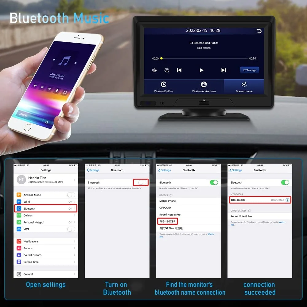 Karadar portátil carplay android auto 7 Polegada gps navegação display de áudio vídeo frente câmeras backup bluetooth wifi fm tmc